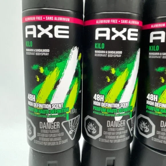 6X AXE kilo deodorant body spray 4oz each long lasting mandarin & sandal…